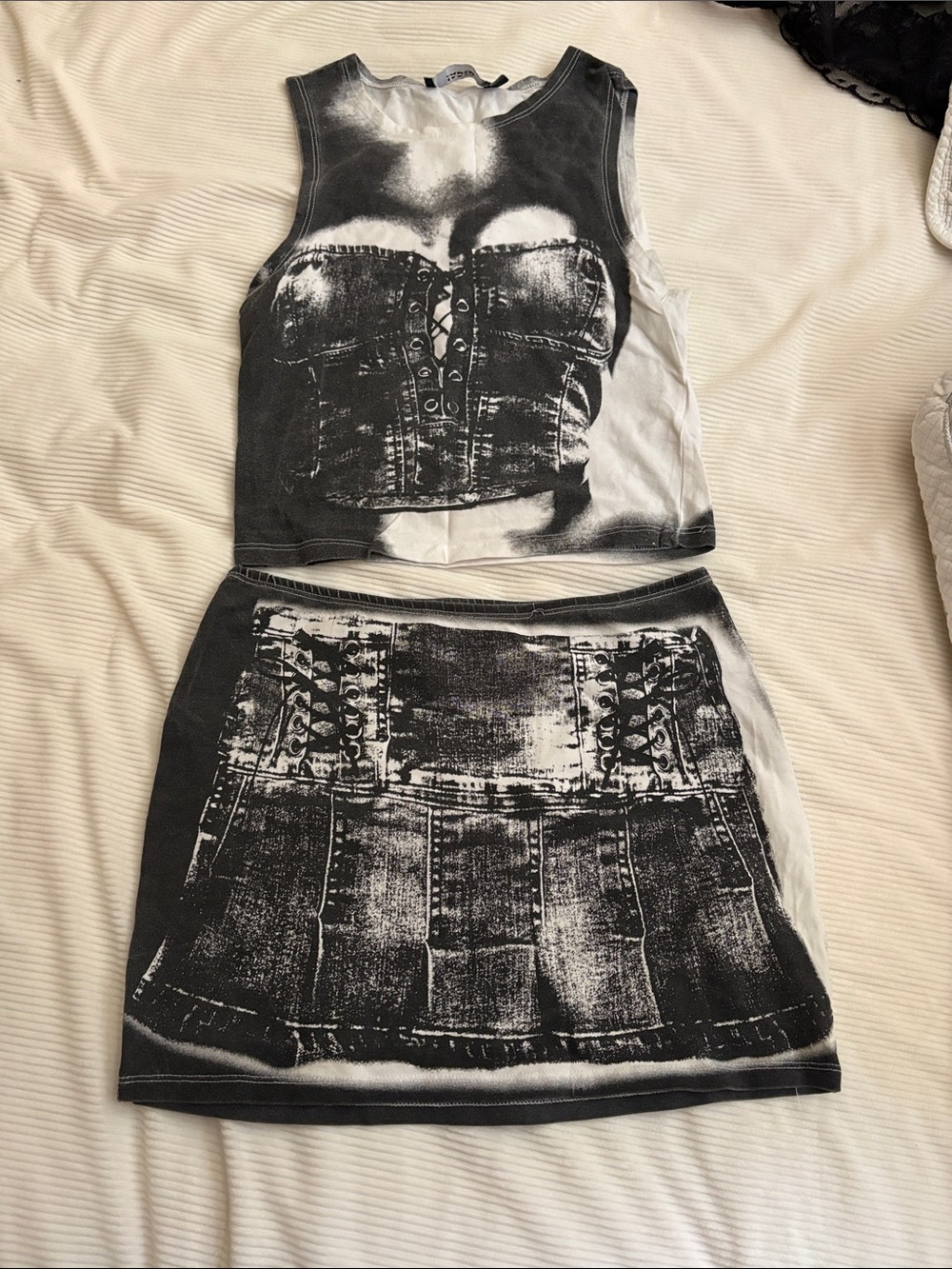 Jaded London Black & White Graphic Corset-Print Mini Skirt